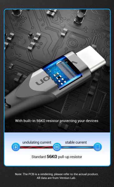 Vention Cotton Braided USB 2.0 A Male to C Male 3A Cable 1m Gray