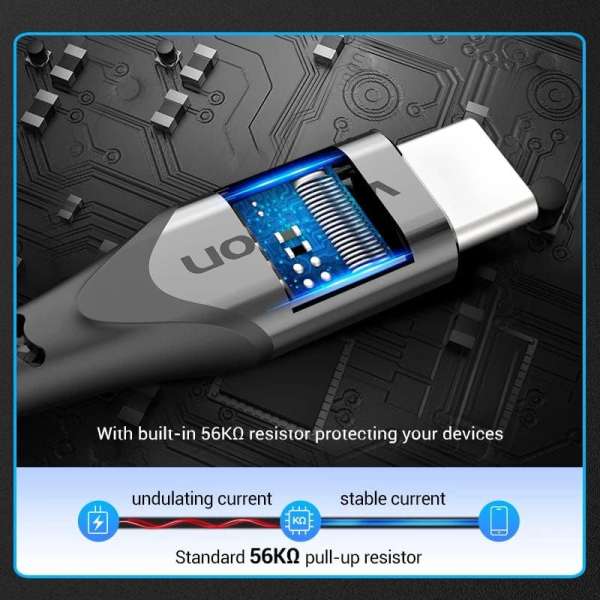 Vention Cotton Braided USB 2.0 A Male to C Male 3A Cable 1m Gray