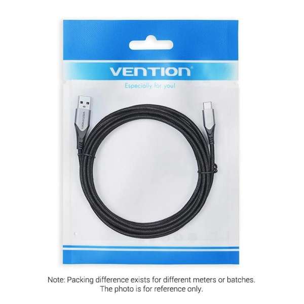 Vention Cotton Braided USB 2.0 A Male to C Male 3A Cable 1m Gray