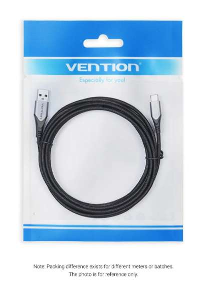 Vention Cotton Braided USB 2.0 A Male to C Male 3A Cable 1m Gray