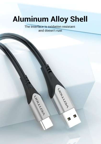 Vention Cotton Braided USB 2.0 A Male to C Male 3A Cable 2m Gray