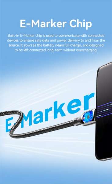 Vention Cotton Braided USB 2.0 C Male to C Male 5A Cable With LED Display 1,2m Black