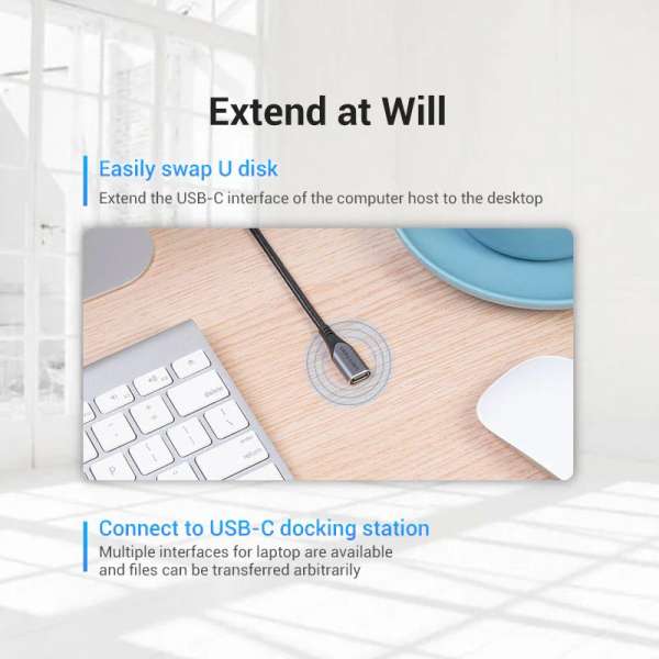 Vention Cotton Braided USB-C 3.1 Extension cable 1m Black