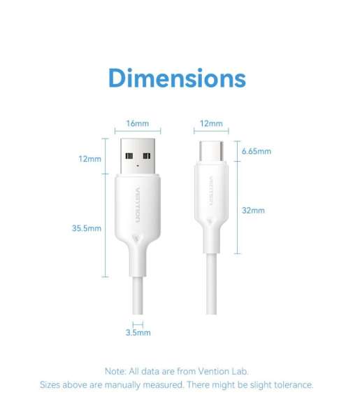 Vention USB 2.0 A Male to C Male 3A PVC Type cable 2m Blue
