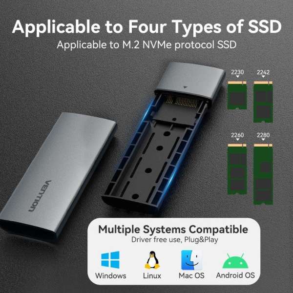 Vention KPGH0 M.2 NVMe SSD USB3.1 Gen2 Aluminium