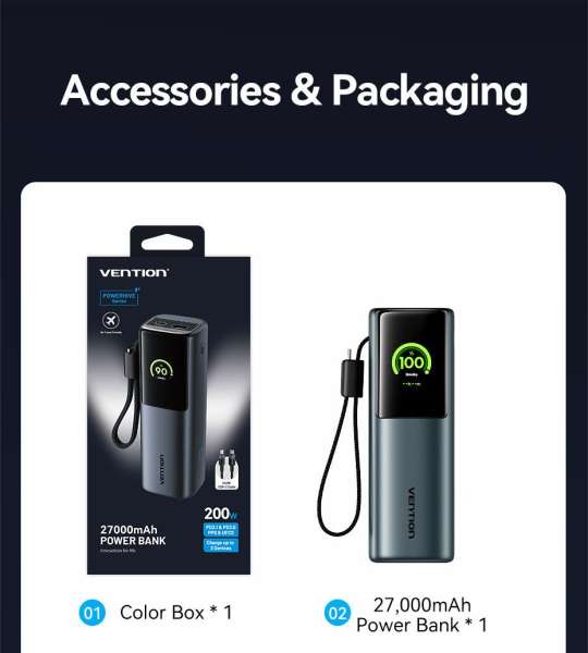 Vention Powerhive 27000mAh Power bank + cable Black