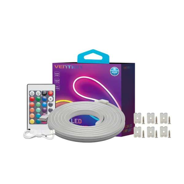 Vention Silicone Neon LED Strip Lights 5m with IR Remote and USB 5V Power Supply