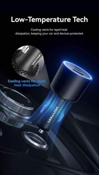 Vention Three-Port USB C+C+A (100W+30W+18W) Car Charger Black