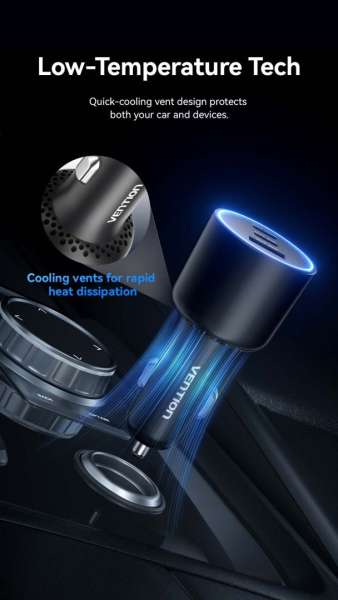 Vention Three-Port USB C+C+A (100W+65W+30W) Car Charger Black