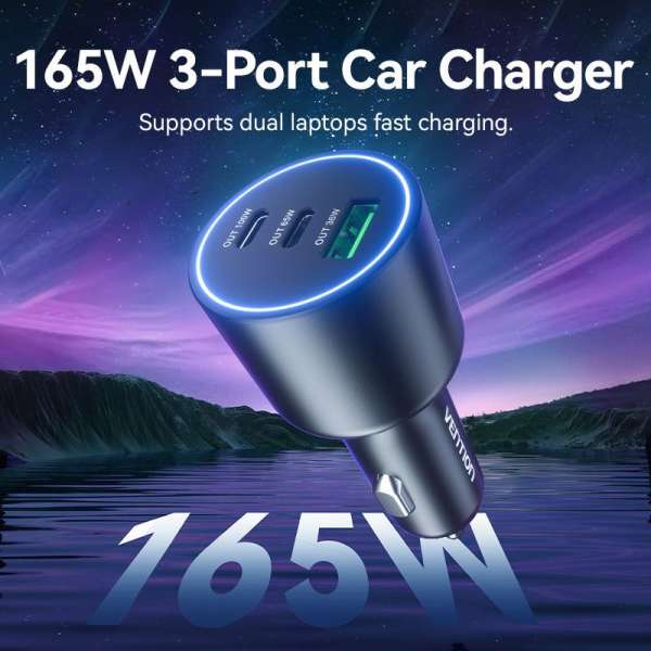 Vention Three-Port USB C+C+A (100W+65W+30W) Car Charger Black