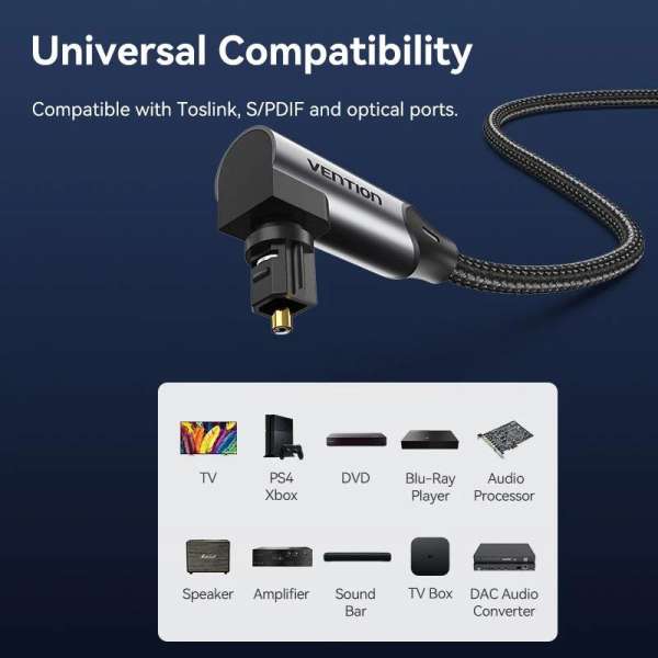 Vention Toslink optical audio cable braided 5m Black