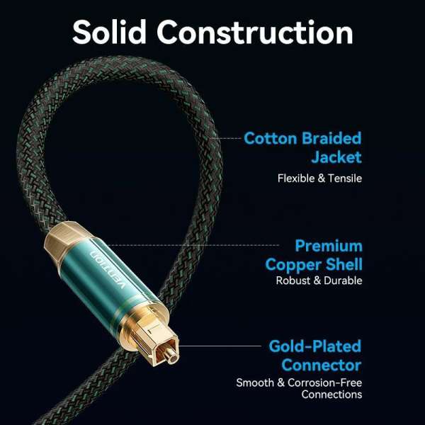 Vention Toslink optical audio cable braided 5m Green Copper