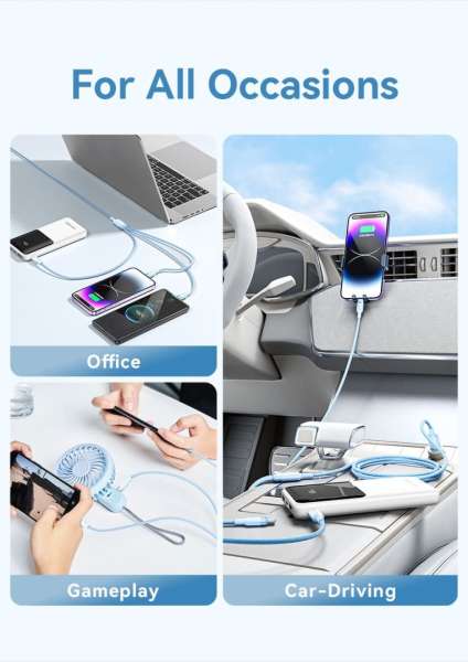 Vention USB 2.0 A Male to 3-in-1 USB-C & Lightning & Micro-B Male 3A Cable 1,5m Blue