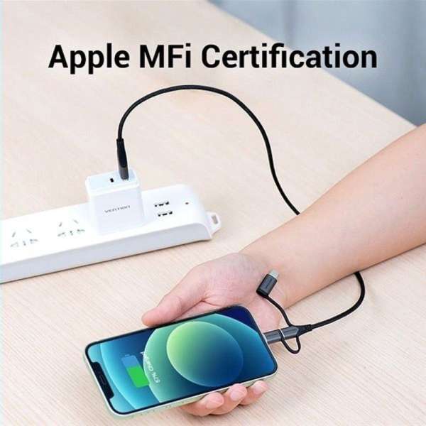 Vention USB 2.0 A Male to 3-in-1 Micro-B&USB-C&Lightning Male Cable 1m Grey