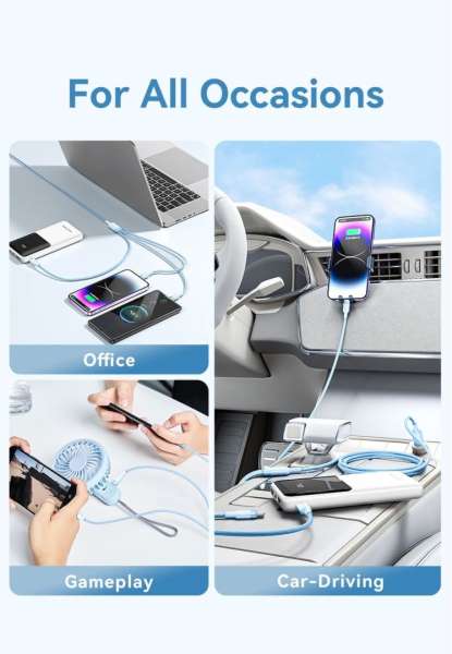 Vention USB 2.0 A Male to 3-in-1 USB-C & Lightning & Micro-B Male 6A Cable 1,5m Blue