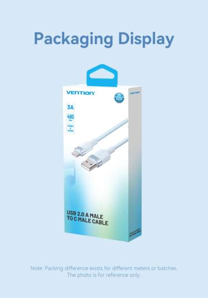 Vention USB 2.0 A Male to C Male 3A Aluminum Alloy Type cable 1m Blue