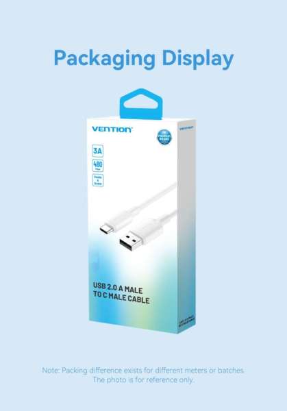 Vention USB 2.0 A Male to C Male 3A PVC Type cable 2m White