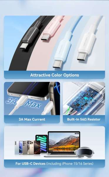 Vention USB 2.0 A Male to C Male 3A PVC Type cable 2m White