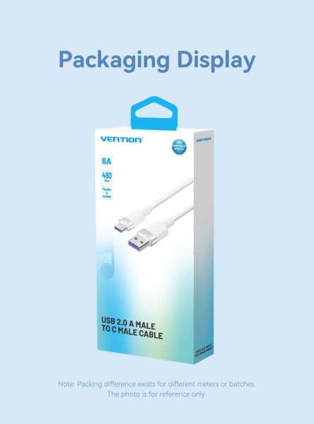 Vention USB 2.0 A Male to C Male 6A Aluminum Alloy Type cable 1m White