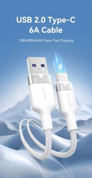 Vention USB 2.0 A Male to C Male 6A Aluminum Alloy Type cable 1m White