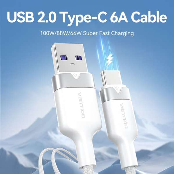 Vention USB 2.0 A Male to C Male 6A Aluminum Alloy Type cable 2m White