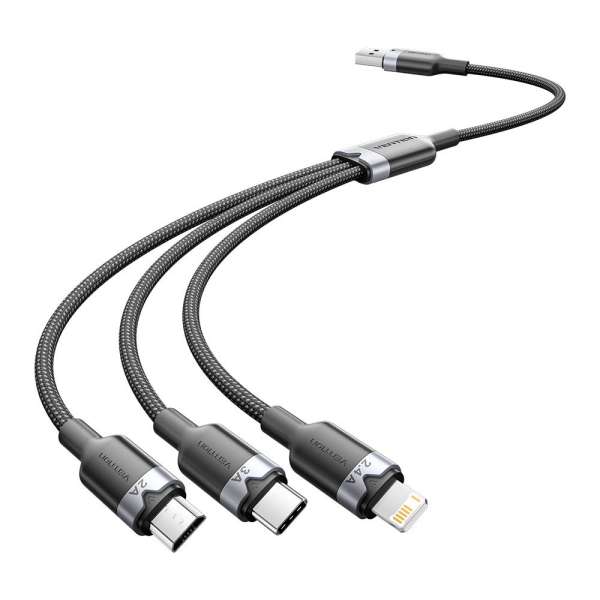 Vention USB 2.0 A to USB-C/Lightning/Micro USB-B Cable 1,5m Black