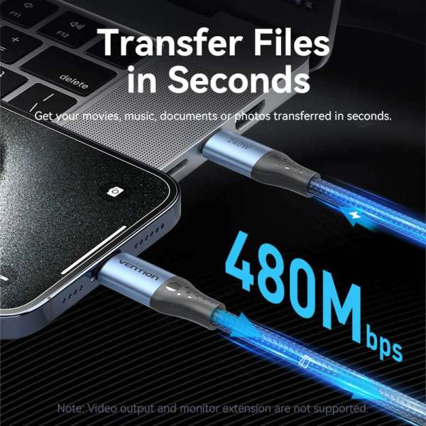 Vention USB 2.0 C Male to C Male 240W Cable 1m Black