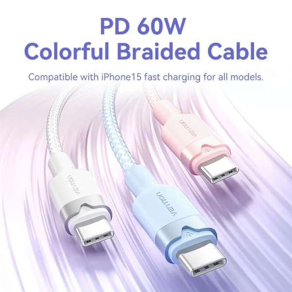 Vention USB 2.0 Type-C Male to Type-C Male 3A Cable 1m White