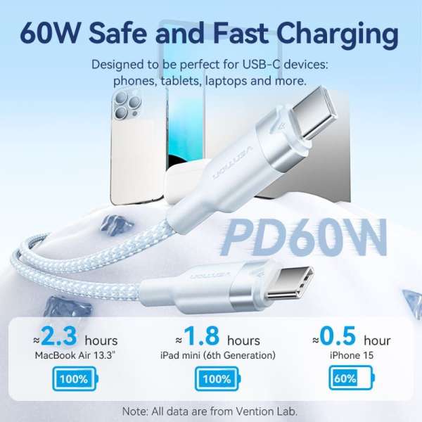 Vention USB 2.0 Type-C Male to Type-C Male 3A Cable 2m White