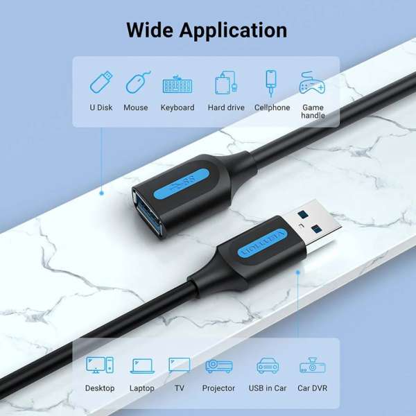 Vention USB 3.0 Extension Cable 1m Black