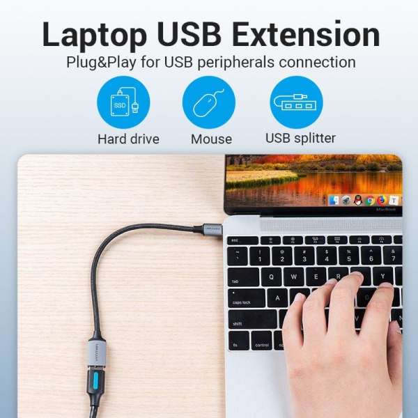 Vention USB 3.0 C Male to A Female OTG Cable 0,15m Gray