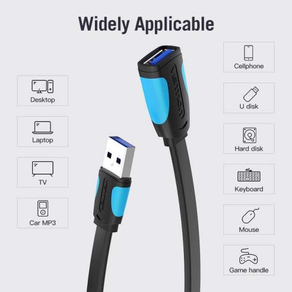 Vention USB 3.0 Extender Cable 2m Black/Blue