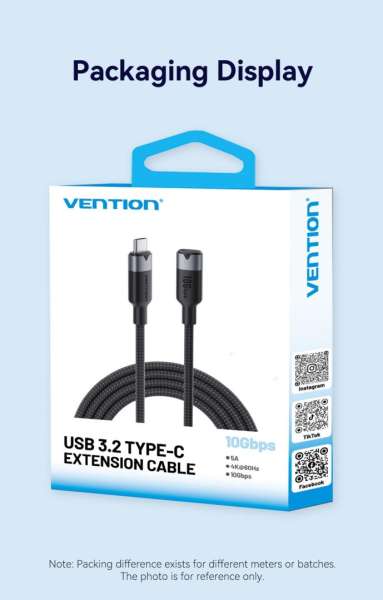 Vention USB 3.2 Gen2 C Male to C Female 10Gbps Extension Aluminum Alloy Type cable 0,5m White