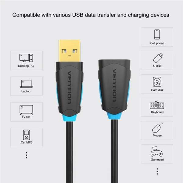 Vention USB-A 2.0/M to USB-A 2.0/F cable 3m Black