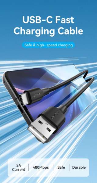 Vention USB-A 2.0/M to USB-C/M cable 1,5m Black
