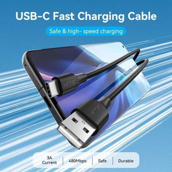 Vention USB-A 2.0/M to USB-C/M cable 1,5m Black