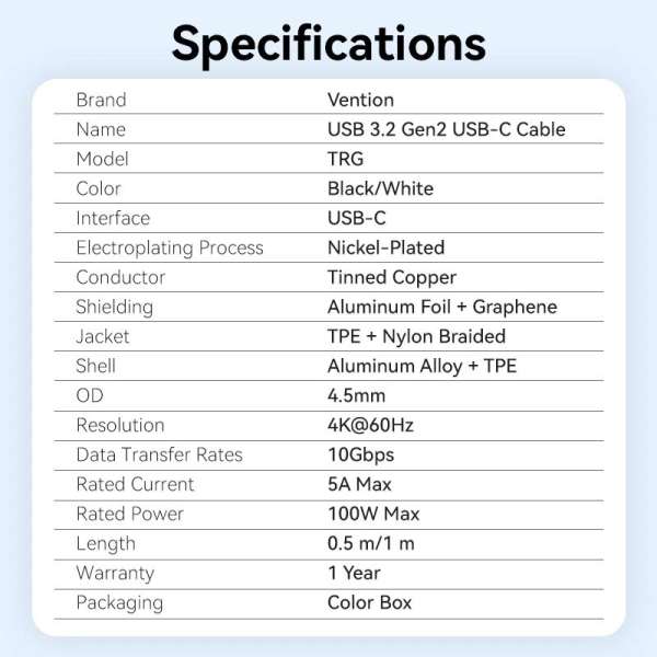Vention USB-C 3.2/M cable 1m Black