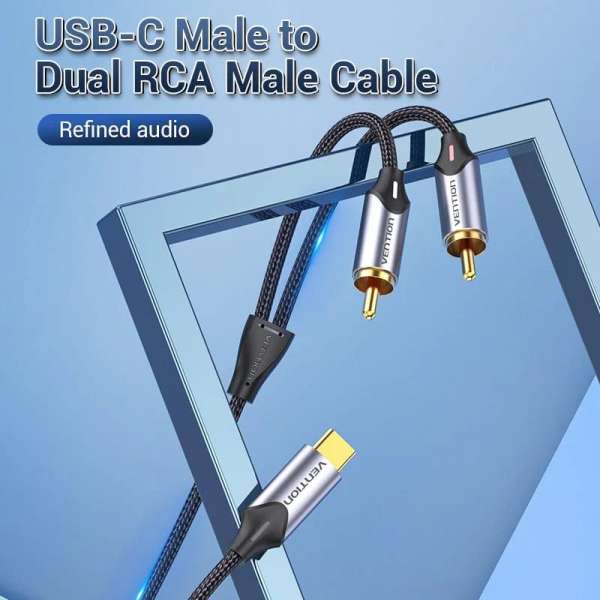 Vention USB-C to 2RCA male audio cable 1m Black