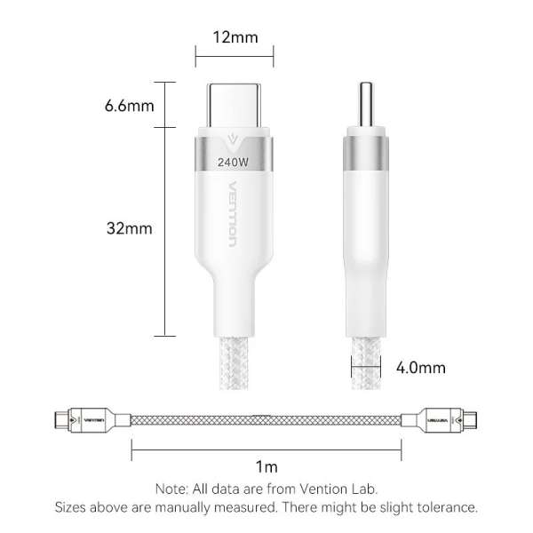 Vention USB-C to C 2.0 5A 240W cable 2m White