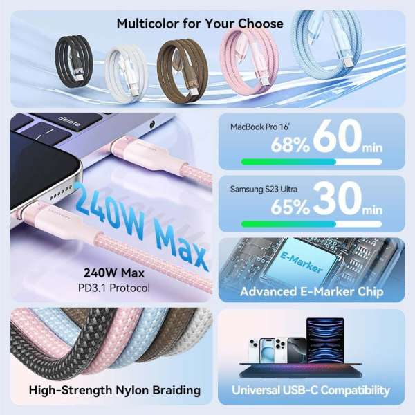 Vention USB-C to C 2.0 5A 240W cable 2m White