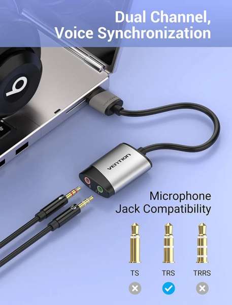 Vention USB External Sound Card 0.15M Gray Metal