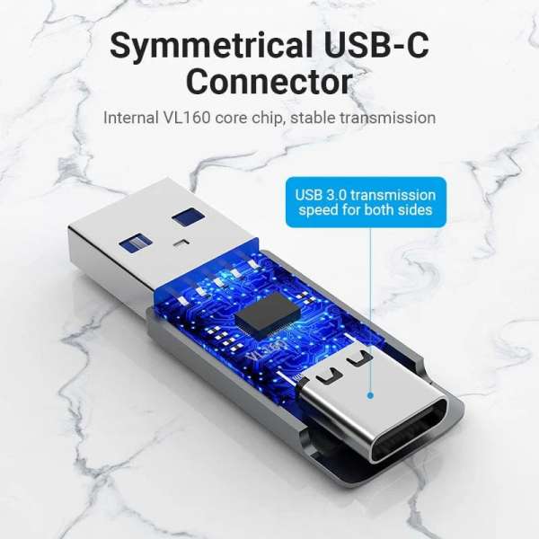 Vention Vention USB 3.0 Male to USB-C Female Adapter Gray