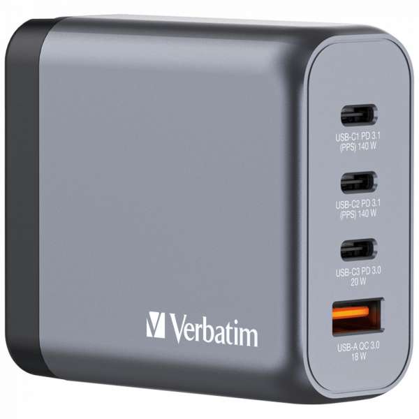 Verbatim 140W 4-Port GaN Wall Charger Grey