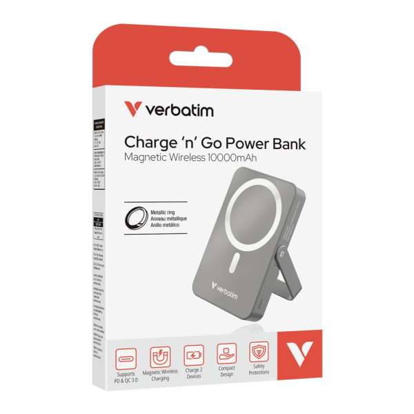 Verbatim Charge "n" Go PowerBank with Stand 10000mAh PowerBank Grey