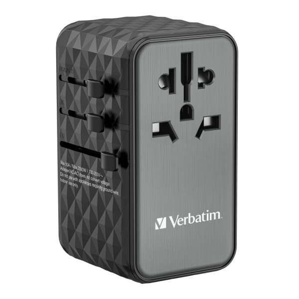 Verbatim GaN III Universal Travel Adapter UTA-06 with 2 x USB-C PD & QC 4+ & 2 x USB-A QC 3.0 ports