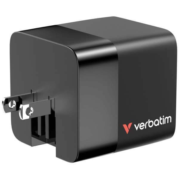 Verbatim GaN Wall Charger 65W 2 Port with Retractable Cable Black