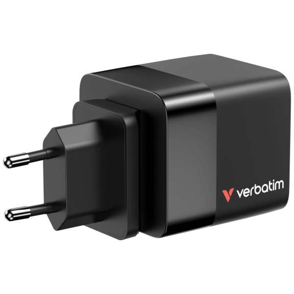 Verbatim GaN Wall Charger 65W 2 Port with Retractable Cable Black