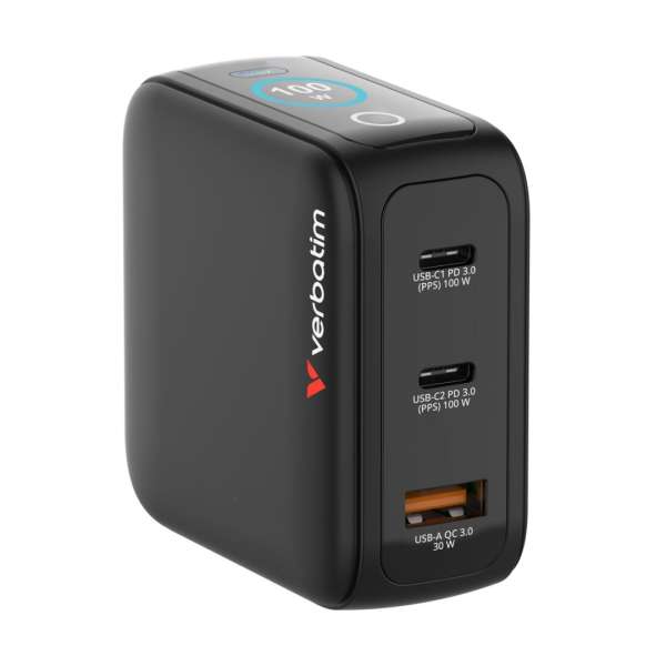 Verbatim Mini GaN Charger with Display 100W 3-Port Black