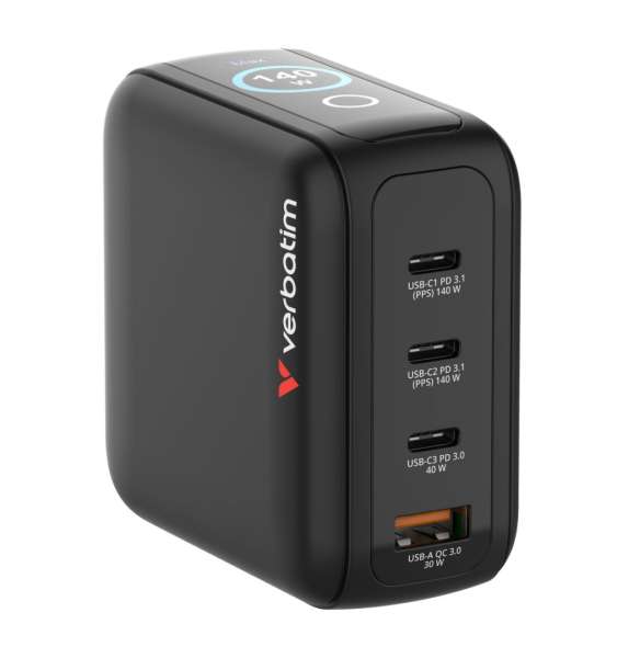 Verbatim Mini GaN Charger with Display 140W 4-Port Black
