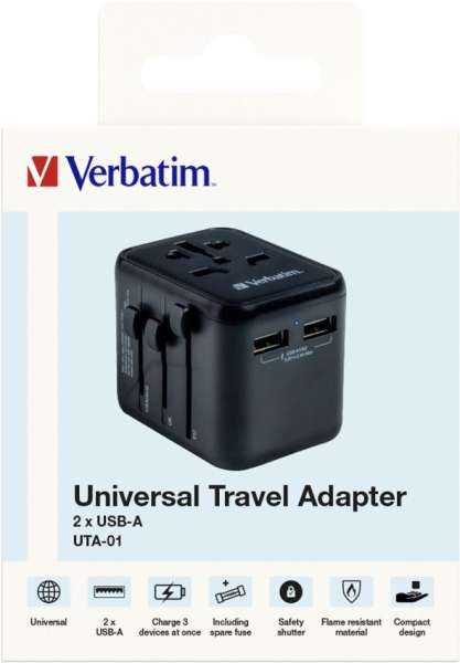 Verbatim Universal Travel Adapter UTA-03 Plug with USB-C PD & QC, 2 x USB-C & 2 x USB-A ports